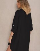 m&d fashion Rochie Neagră Croială Dreaptă din Bumbac Supradimensionată cu Decolteu în V Elavellis