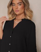 m&d fashion Rochie Neagră Croială Dreaptă din Bumbac Supradimensionată cu Decolteu în V Elavellis
