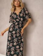m&d fashion Rochie Neagră cu Legătură la Spate cu Mânecă Scurtă și Fir Metalic Mleada