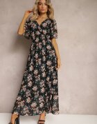 m&d fashion Rochie Neagră cu Legătură la Spate cu Mânecă Scurtă și Fir Metalic Mleada
