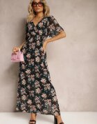 m&d fashion Rochie Neagră cu Legătură la Spate cu Mânecă Scurtă și Fir Metalic Mleada