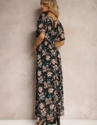 m&d fashion Rochie Neagră cu Legătură la Spate cu Mânecă Scurtă și Fir Metalic Mleada