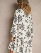 m&d fashion Rochie Neagră din Viscoză Decorată cu Motiv Geometric Filionea