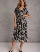 m&d fashion Rochie negră petrecută cu cordon de legat cu imprimeu floral cu sclipici Runewea