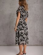m&d fashion Rochie negră petrecută cu cordon de legat cu imprimeu floral cu sclipici Runewea