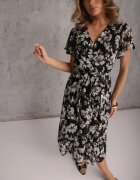 m&d fashion Rochie negră petrecută cu cordon de legat cu imprimeu floral cu sclipici Runewea