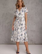 m&d fashion Rochie petrecută albastră cu cordon în talie decorată cu sclipici Plumse