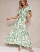 m&d fashion Rochie Petrecută Verde din Viscoză Imprimată cu Motiv Floral Dinea