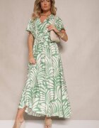 m&d fashion Rochie Petrecută Verde din Viscoză Imprimată cu Motiv Floral Dinea