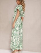 m&d fashion Rochie Petrecută Verde din Viscoză Imprimată cu Motiv Floral Dinea