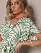 m&d fashion Rochie Petrecută Verde din Viscoză Imprimată cu Motiv Floral Dinea