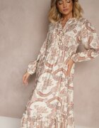 m&d fashion Rochie Portocalie Cloș din Viscoză Cu legătură la Decolteu cu Imprimeu Floral Koriselle