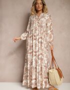 m&d fashion Rochie Portocalie Cloș din Viscoză Cu legătură la Decolteu cu Imprimeu Floral Koriselle