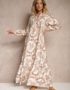 m&d fashion Rochie Portocalie Cloș din Viscoză Cu legătură la Decolteu cu Imprimeu Floral Koriselle