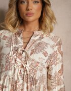 m&d fashion Rochie Portocalie Cloș din Viscoză Cu legătură la Decolteu cu Imprimeu Floral Koriselle