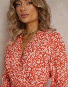 m&d fashion Rochie Portocalie cu flori cu volane și curea legată Zeralia