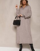 m&d fashion Rochie pulover Bej din viscoză cu croială tip cutie ornată cu guler Clarinnae