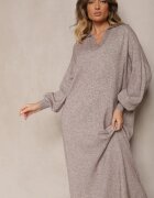 m&d fashion Rochie pulover Bej din viscoză cu croială tip cutie ornată cu guler Clarinnae