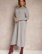 m&d fashion Rochie pulover croială dreaptă gri deschis din viscoză și guler înalt Rinnine