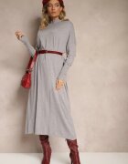 m&d fashion Rochie pulover croială dreaptă gri deschis din viscoză și guler înalt Rinnine