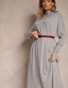 m&d fashion Rochie pulover croială dreaptă gri deschis din viscoză și guler înalt Rinnine