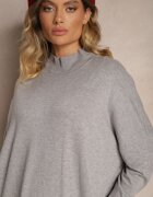 m&d fashion Rochie pulover croială dreaptă gri deschis din viscoză și guler înalt Rinnine