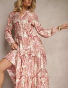 m&d fashion Rochie Roz închis Cloș din Vâscoză cu Imprimeu floral Edirionea