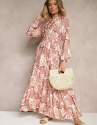 m&d fashion Rochie Roz închis Cloș din Vâscoză cu Imprimeu floral Edirionea