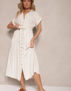 m&d fashion Rochie tip cămașă Bej deschis Din bumbac cu o curea de legat și mâneci scurte Elannoria