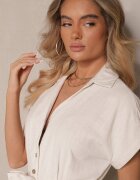 m&d fashion Rochie tip cămașă Bej deschis Din bumbac cu o curea de legat și mâneci scurte Elannoria