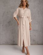 m&d fashion Rochie tip cămașă Bej deschis Utility din Bumbac cu Curea Legată în Talie Retona