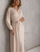 m&d fashion Rochie tip cămașă Bej deschis Utility din Bumbac cu Curea Legată în Talie Retona