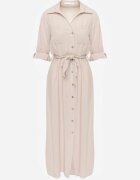 m&d fashion Rochie tip cămașă Bej deschis Utility din Bumbac cu Curea Legată în Talie Retona