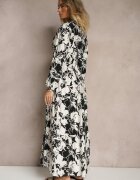 m&d fashion Rochie tip cămașă Neagră din Viscoză cu Flori cu croială evazată Ridavielle