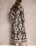 m&d fashion Rochie tip cutie Alb-Negru satinată cu curea în talie cu imprimeu ornamental Taros