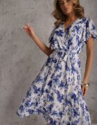 m&d fashion Rochie tip plic Albastră cu curea legată cu imprimeu floral cu sclipici Runewea