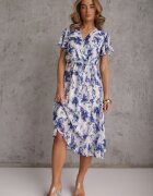m&d fashion Rochie tip plic Albastră cu curea legată cu imprimeu floral cu sclipici Runewea