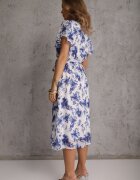 m&d fashion Rochie tip plic Albastră cu curea legată cu imprimeu floral cu sclipici Runewea