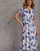 m&d fashion Rochie tip plic Albastră cu curea legată cu imprimeu floral cu sclipici Runewea