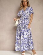 m&d fashion Rochie tip plic Albastră din viscoză Decorată cu imprimeu cu motiv vegetal Dinea