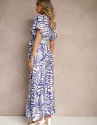 m&d fashion Rochie tip plic Albastră din viscoză Decorată cu imprimeu cu motiv vegetal Dinea
