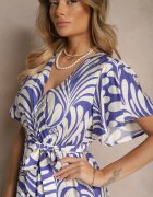 m&d fashion Rochie tip plic Albastră din viscoză Decorată cu imprimeu cu motiv vegetal Dinea