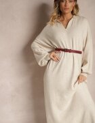 m&d fashion Rochie tip pulover bej deschis cu Viscoză cu croială tip cutie decorată cu guler Clarinnae
