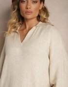 m&d fashion Rochie tip pulover bej deschis cu Viscoză cu croială tip cutie decorată cu guler Clarinnae