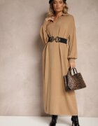 m&d fashion Rochie Tip pulover Bej închis cu viscoză cu croială tip cutie decorată cu guler Clarinnae
