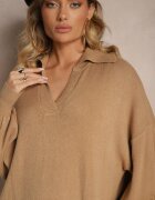 m&d fashion Rochie Tip pulover Bej închis cu viscoză cu croială tip cutie decorată cu guler Clarinnae