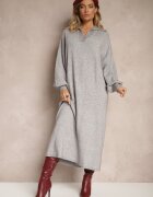 m&d fashion Rochie tip pulover gri din vâscoză cu croială dreaptă cu guler Clarinnae
