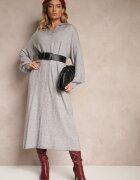 m&d fashion Rochie tip pulover gri din vâscoză cu croială dreaptă cu guler Clarinnae