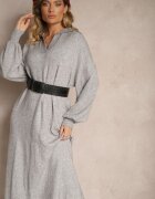 m&d fashion Rochie tip pulover gri din vâscoză cu croială dreaptă cu guler Clarinnae