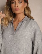 m&d fashion Rochie tip pulover gri din vâscoză cu croială dreaptă cu guler Clarinnae